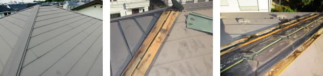 棟包みが剥がれ飛んだガルバリウム鋼板屋根